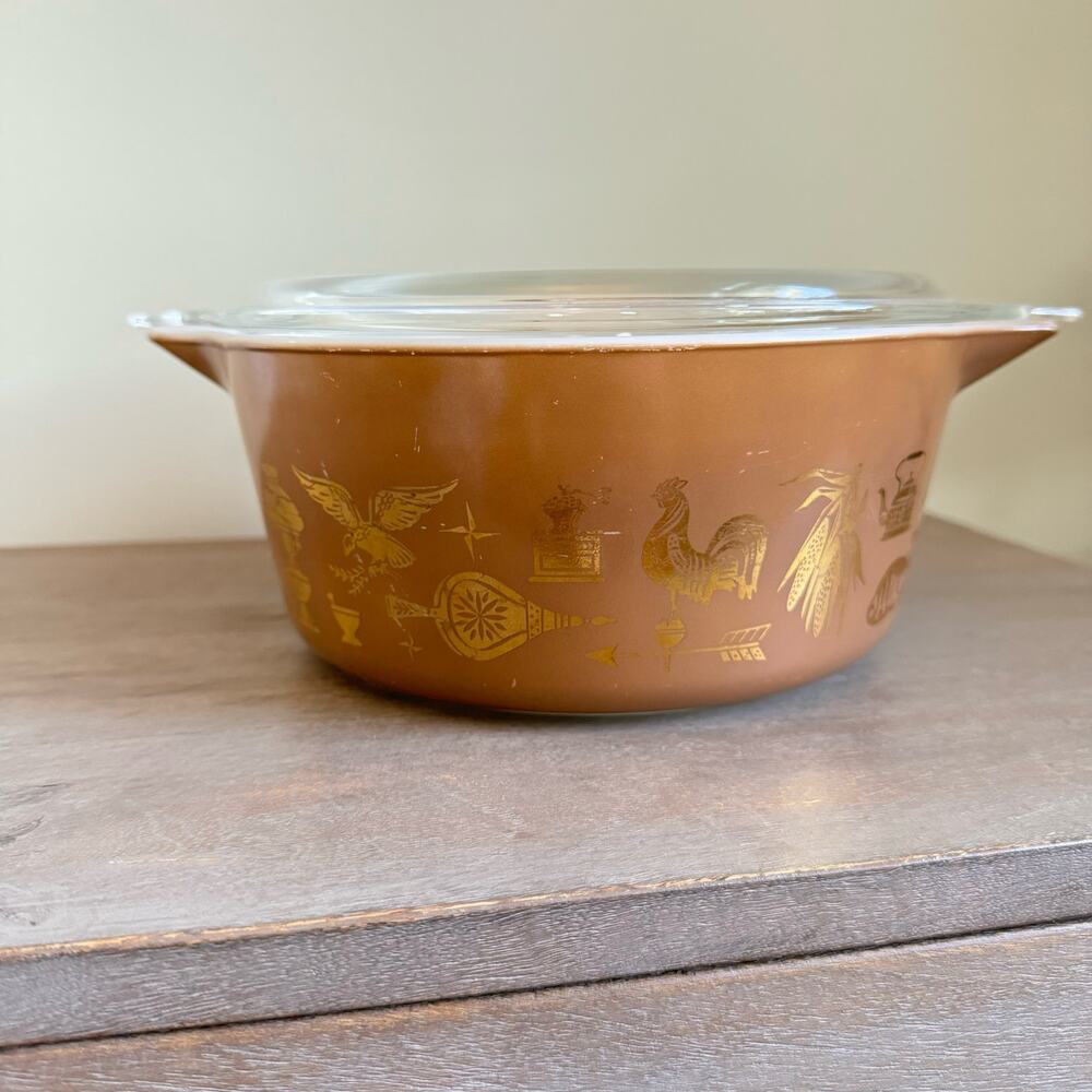 PYREX Early American 475B 2.5 Qt Baking Dish & Lid Eagle 2 1/2 Qt Vintage